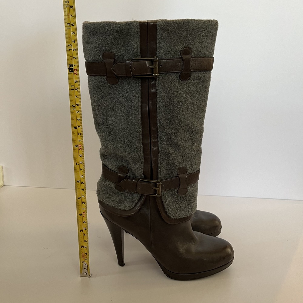 Cole Haan Stiletto Heel Boots Women's 6.5B Brown Leather Gray Wool - Picture 3 of 8